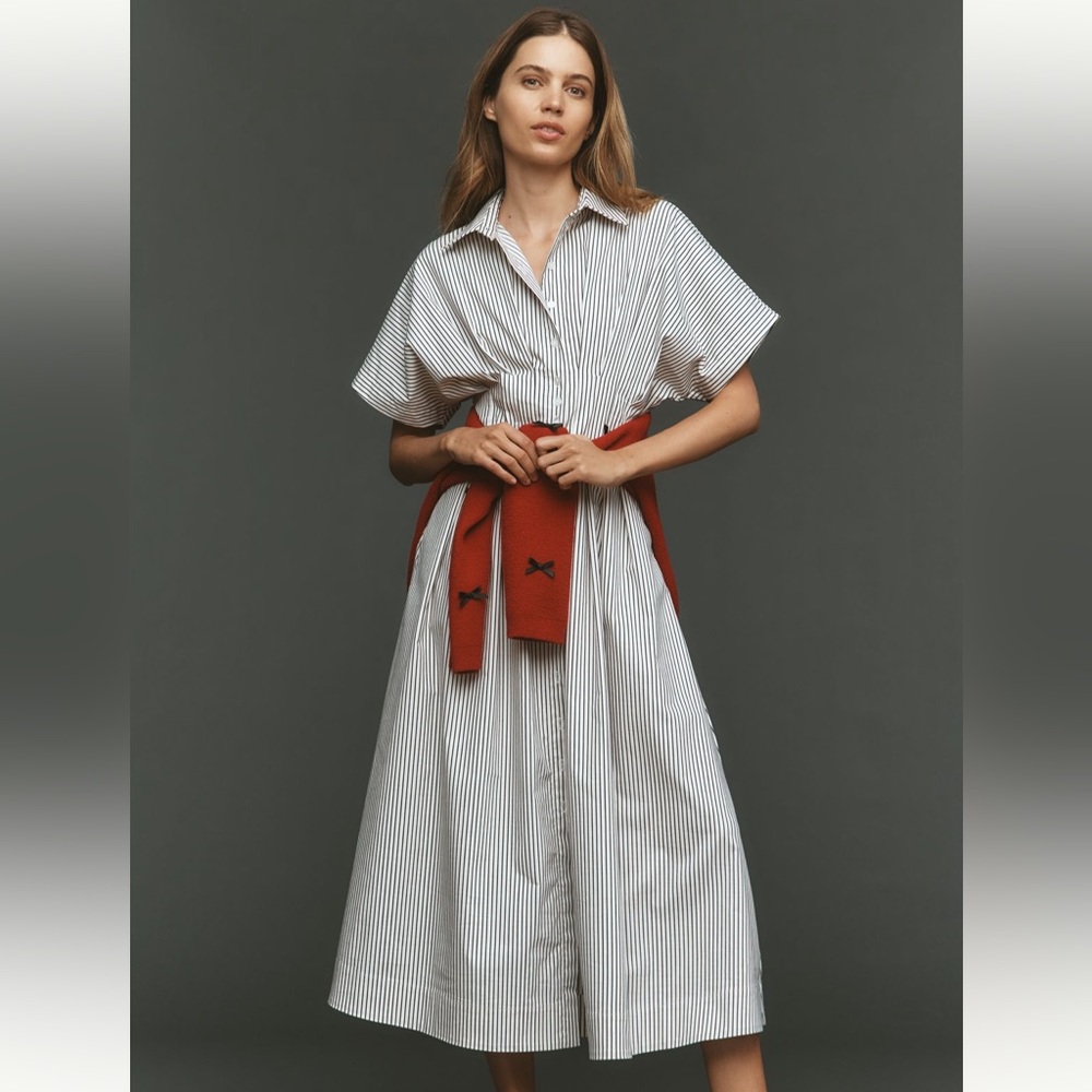 NWT Anthropologie The Tobie Shirt Dress by Exquise White and Black Stripe